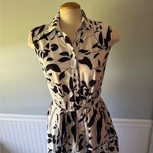 Chic Black and White Leaf Print Dress